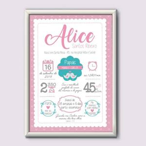 Quadro de Nascimento Personalizado Menina | Wallze
