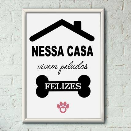 Quadro Decorativo Nessa casa vivem peludos felizes - quadro decorativo em ambiente decorado