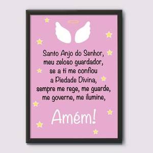 Quadro Decorativo Oração Santo Anjo Menina - quadro decorativo em ambiente decorado