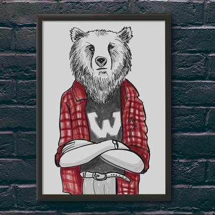 Quadro Decorativo Urso W - quadro decorativo em ambiente decorado